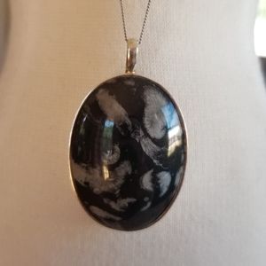 Estate Sterling Silver Snowflake Obsidian Pendant